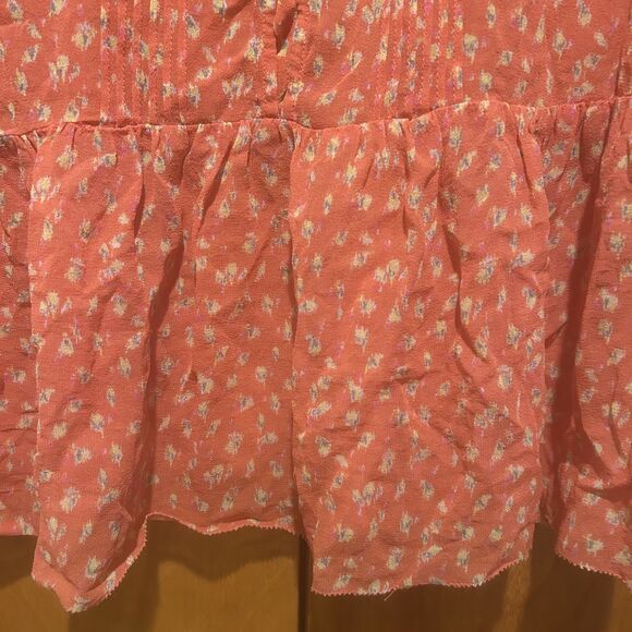 J.Crew Coral Print Silk Blouse-Peplum Hem-Flutter Sleeve-Sz M-Cottagecore-Boho - Picture 5 of 8